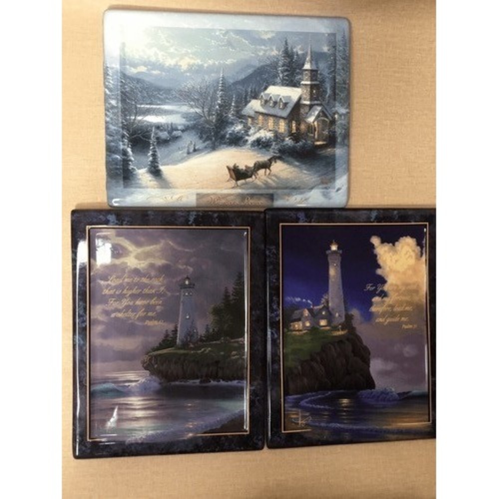 Thomas Kincade Tile Plate Winter Peace/Light Of Faith/Guiding light All Numbered